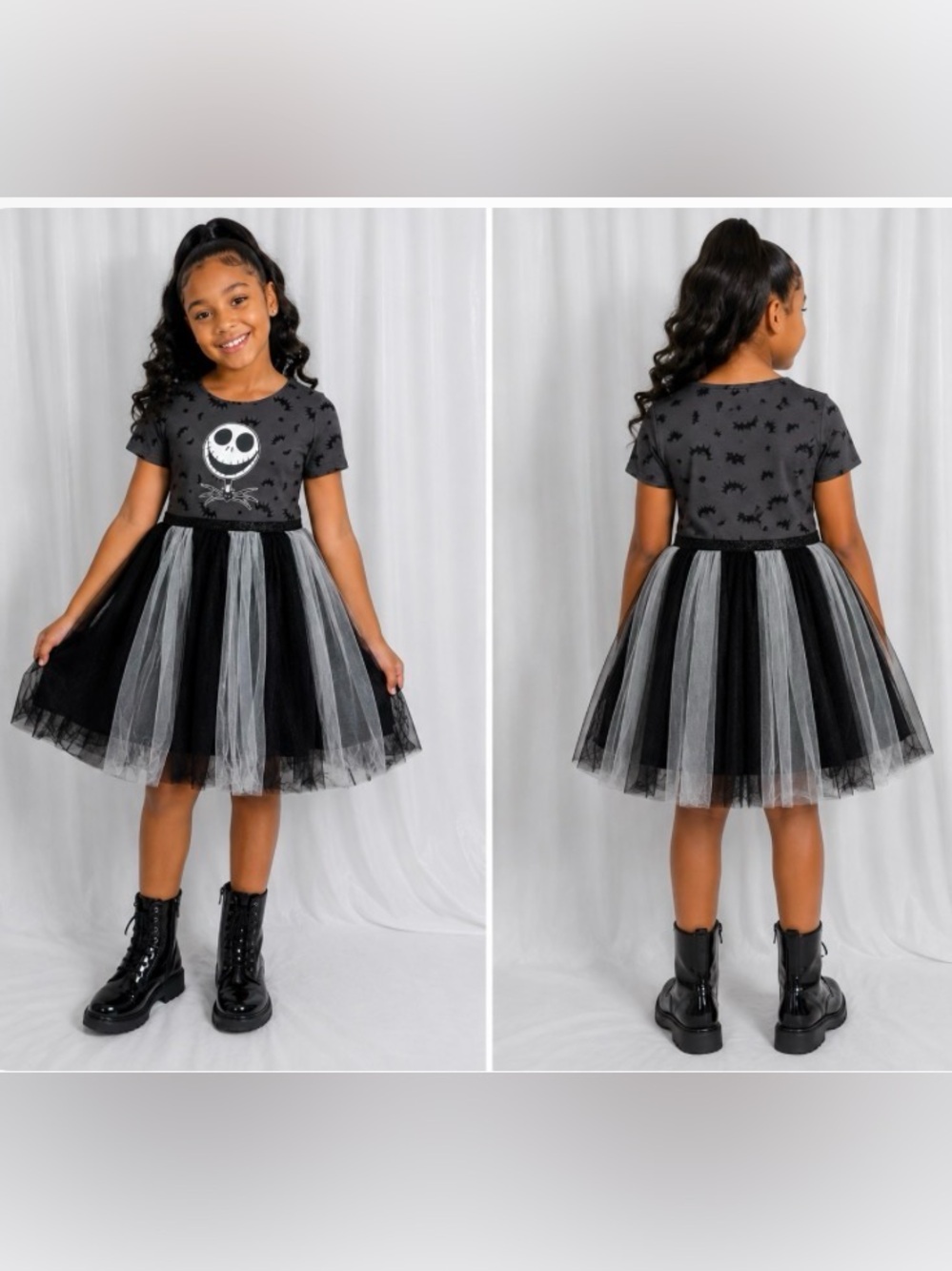 Nightmare Before Christmas Black & Gray Halloween Tutu Dress for Kids - Jack Ske - Picture 3 of 4